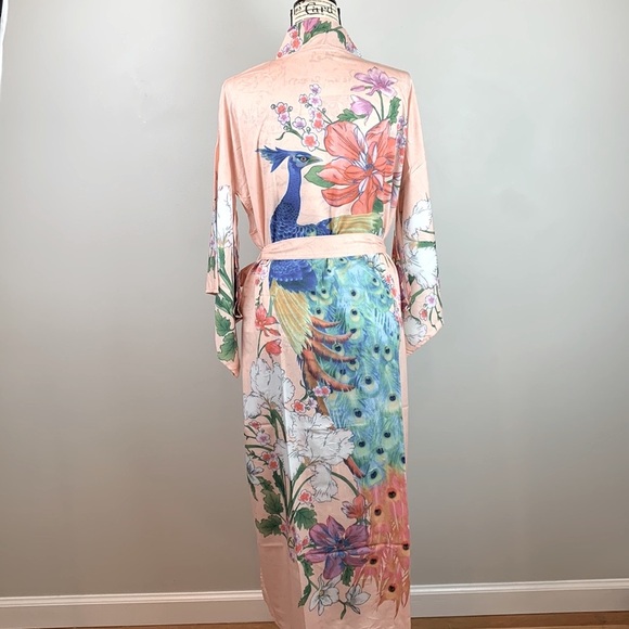 Bohemian Long Floral Peacock Kimono Duster Robe - Picture 8 of 12